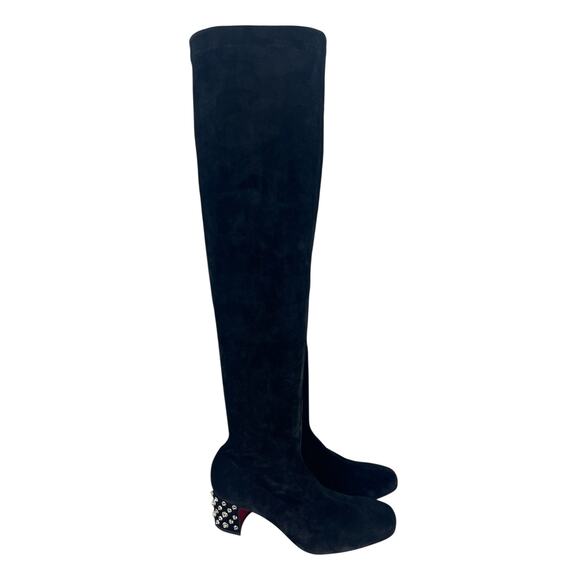 Christian Louboutin Veau Velours Spiked Study Stretch 55 Over The Knee Boots - Picture 5 of 16